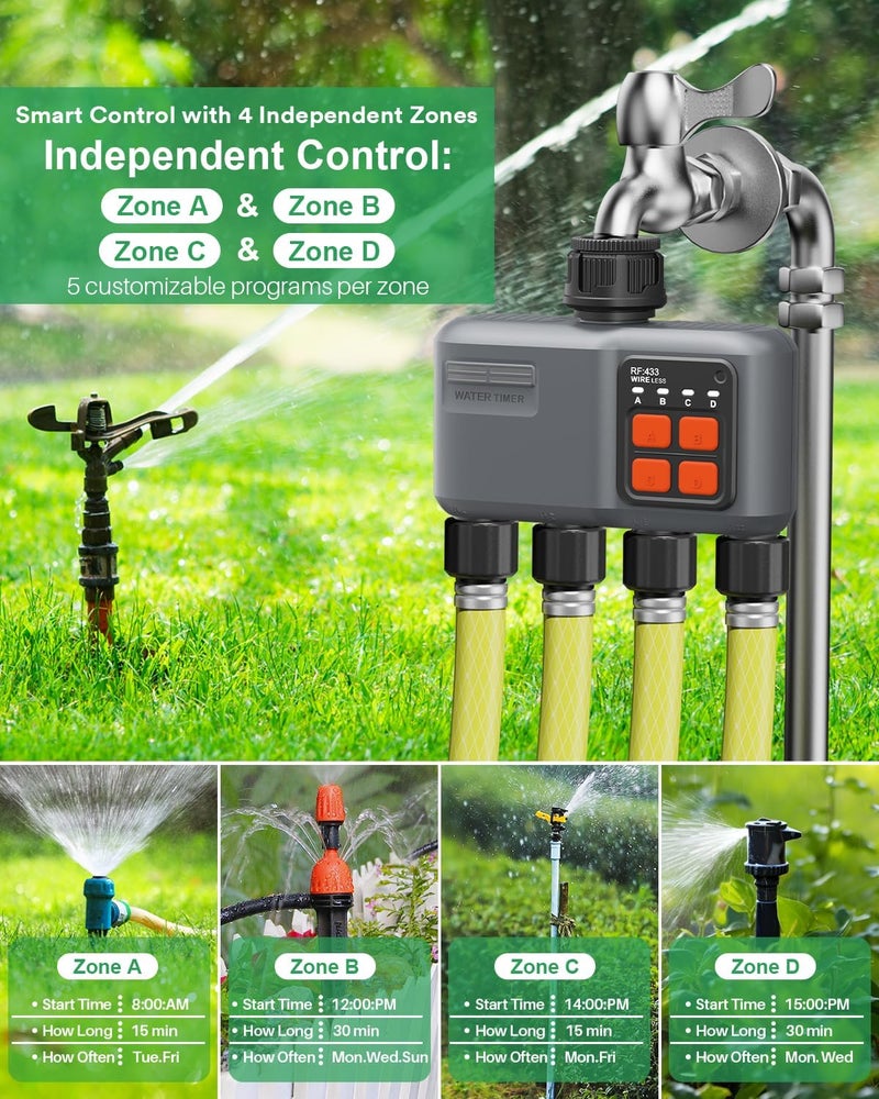 johgee WiFi Sprinkler Timer 4 Zone with 984 Feet RF Gateway, 4 Outlet Smart Water Timer for Garden Hose with Rain Delay/Manual/Automatic,WiFi Water Hose Timers for Garden & Lawns - Image 5